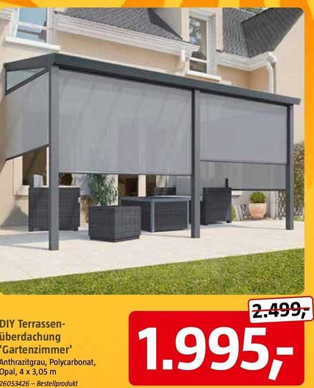 DIY Terrassen-überdachung 'Gartenzimmer' Anthrazitgrau, Polycarbonat, Opal, 4 x 3,05 m
