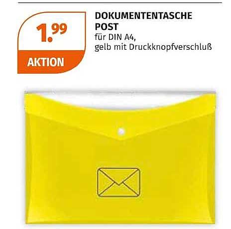 DOKUMENTENTASCHE POST für DIN A4, gelb mit Druckknopfverschluß
