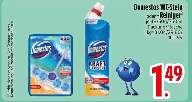Domestos WCStein oder -Reiniger³ je 48/50g/750ml Packung/Flasche 1kg=31.04/29.80/1l=1.99
