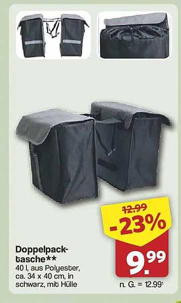 Doppelpack-tasche** 40 l, aus Polyester, ca. 34 x 40 cm, in schwarz, mit Hülle