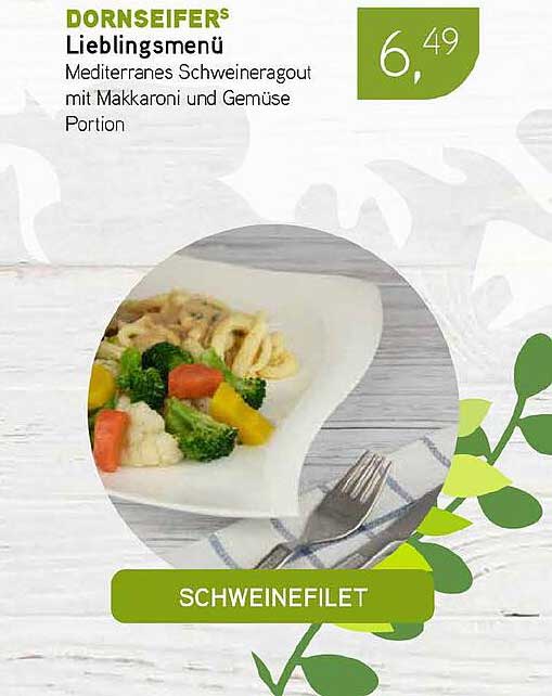 DORNSEIFER'S Lieblingsmenü Mediterranes Schweineragout mit Makkaroni und Gemüse Portion
