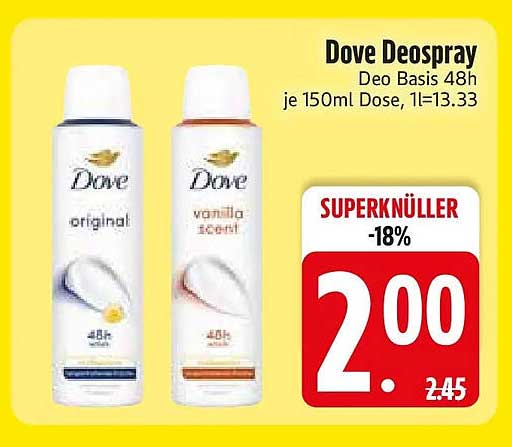 Dove Deospray Deo Basis 48h je 150ml Dose, 1l=13.33