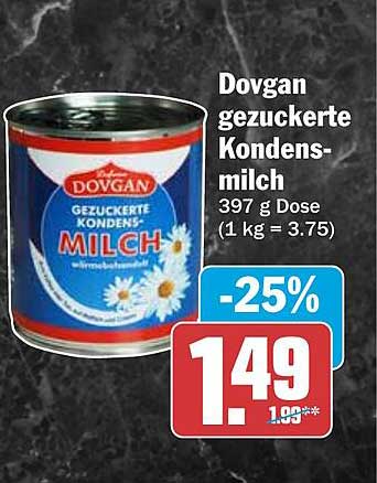 Dovgan gezuckerte Kondensmilch 397 g Dose (1 kg = 3.75)