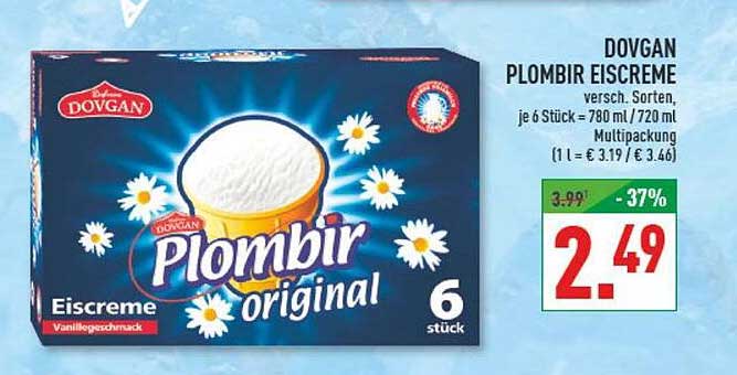 DOVGAN PLOMBIR EISCREME versch. Sorten, je 6 Stück = 780 ml / 720 ml Multipackung (1 l = € 3.19 / € 3.46)