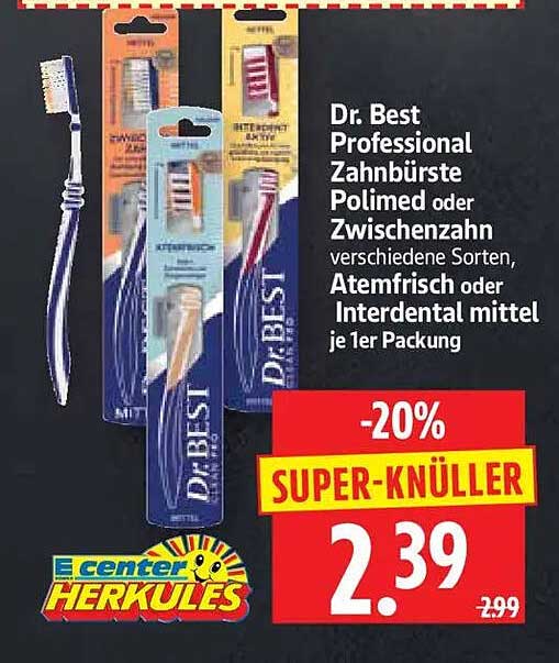 Dr. Best Professional Zahnbürste Polimed oder Zwischenzahn verschiedene Sorten, Atemfrisch oder Interdental mittel je 1er Packung