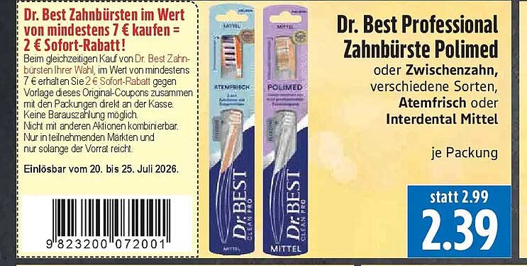 Dr. Best Professional Zahnbürste Polimed oder Zwischenzahn, verschiedene Sorten, Atemfrisch oder Interdental Mittel