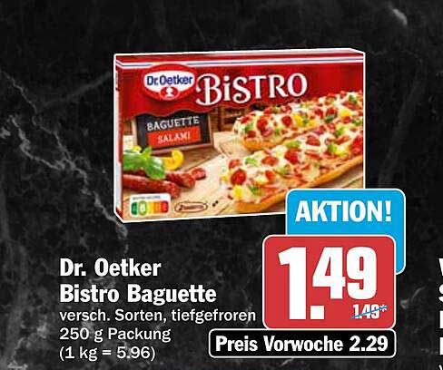Dr. Oetker Bistro Baguette versch. Sorten, tiefgefroren 250 g Packung (1 kg = 5.96)