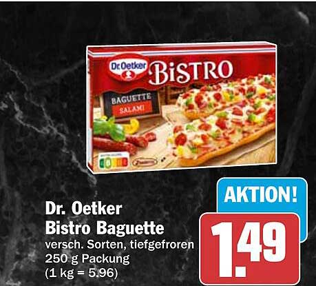 Dr. Oetker Bistro Baguette versch. Sorten, tiefgefroren 250 g Packung (1 kg = 5.96)