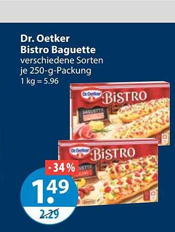 Dr. Oetker Bistro Baguette verschiedene Sorten je 250-g-Packung 1 kg = 5.96