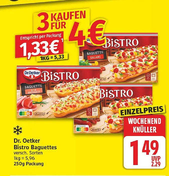 Dr. Oetker Bistro Baguettes versch. Sorten 1kg = 5,96 250g Packung