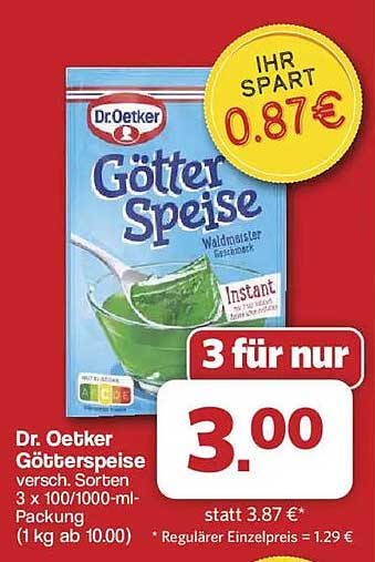Dr. Oetker Götterspeise versch. Sorten 3 x 100/1000ml-Packung (1 kg ab 10.00)