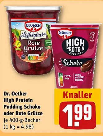 Dr. Oetker High Protein Pudding Schoko oder Rote Grütze je 400-g-Becher (1 kg = 4,98)