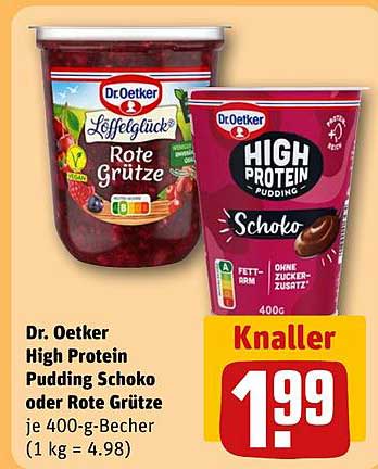 Dr. Oetker High Protein Pudding Schoko oder Rote Grütze je 400-g-Becher (1 kg = 4.98)