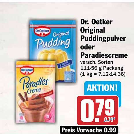 Dr. Oetker Original Puddingpulver oder Paradiescreme