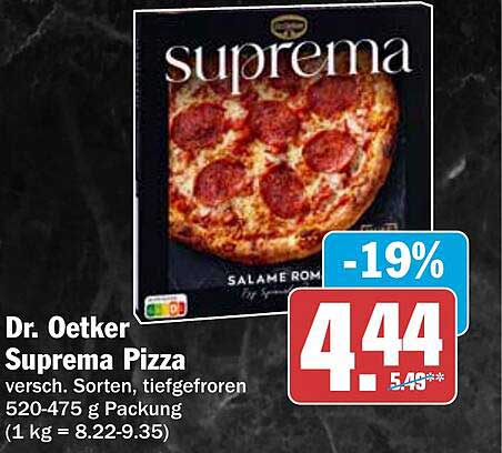 Dr. Oetker Suprema Pizza versch. Sorten, tiefgefroren 520-475 g Packung (1 kg = 8.22-9.35)
