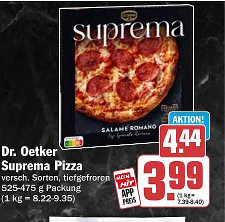 Dr. Oetker Suprema Pizza versch. Sorten, tiefgefroren 525-475 g Packung
