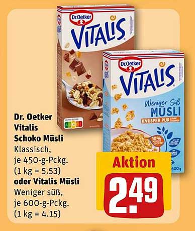 Dr. Oetker Vitals Schoko Müsli Klassisch, oder Vitals Müsli Weniger süß