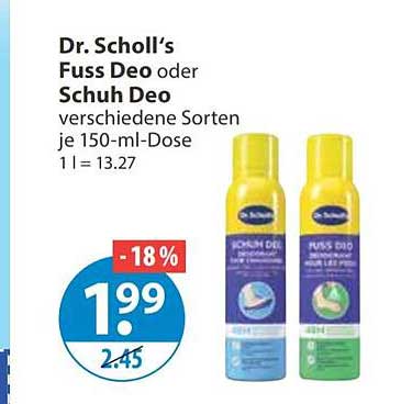 Dr. Scholl’s Fuss Deo oder Schuh Deo verschiedene Sorten je 150-ml-Dose 1 l = 13.27