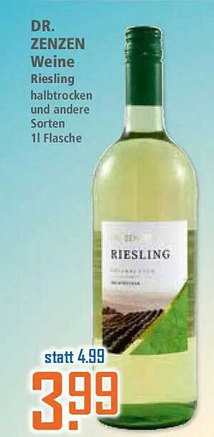 DR. ZENZEN Weine Riesling halbtrocken und andere Sorten 1l Flasche