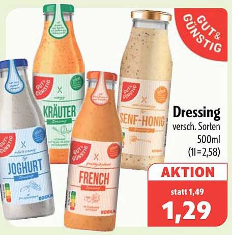 Dressing versch. Sorten 500ml (1l=2,58)