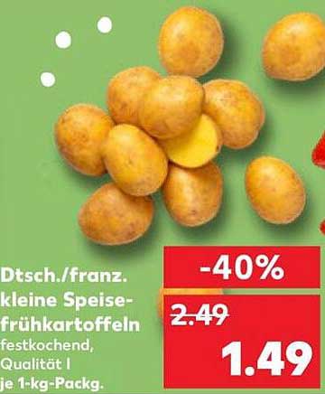 Dtsch./franz. kleine Speise-frühkartoffeln festkochend, Qualität I je 1-kg-Pack.