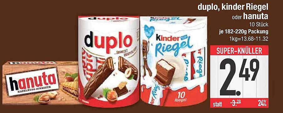 duplo, kinder Riegel oder hanuta
