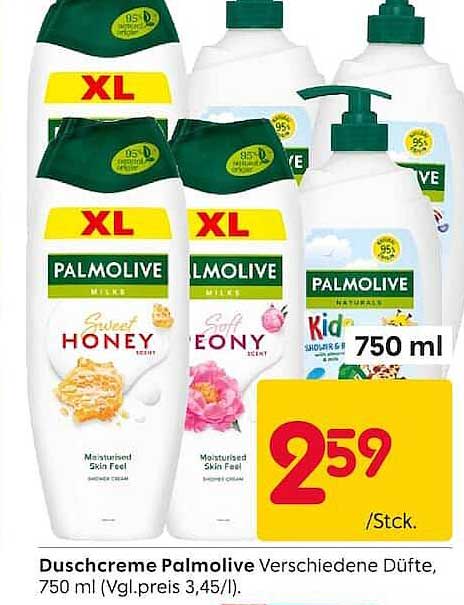 Duschcreme Palmolive Verschiedene Düfte, 750 ml (Vgl.preis 3,45/l).
