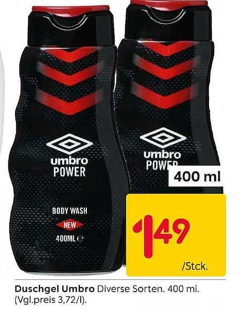 Duschgel Umbro Diverse Sorten. 400 ml. (Vgl.preis 3,72/l).