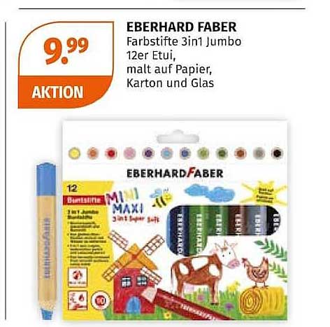 EBERHARD FABER Farbstifte 3in1 Jumbo 12er Etui, malt auf Papier, Karton und Glas