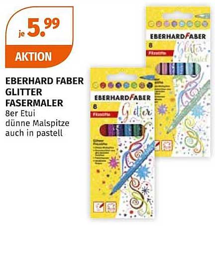 EBERHARD FABER GLITTER FASERMALER 8er Etui dünne Malspitze auch in pastel