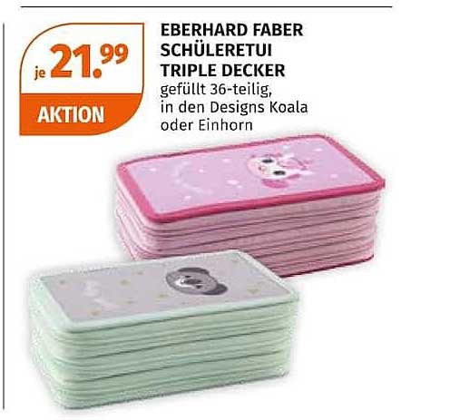 EBERHARD FABER SCHÜLERETUI TRIPLE DECKER gefüllt 36-teilig, in den Designs Koala oder Einhorn