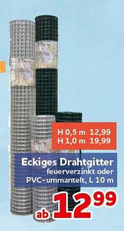 Eckiges Drahtgitter feuerverzinkt oder PVC-ummantelt, L 10 m
