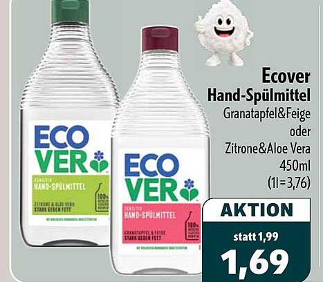 Ecover Hand-Spülmittel Granatapfel&Feige oder Zitrone&Aloe Vera 450ml (1l=3,76)