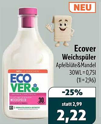Ecover Weichspüler Apfelblüte&Mandel 30WL = 0,75l (1=2,96)