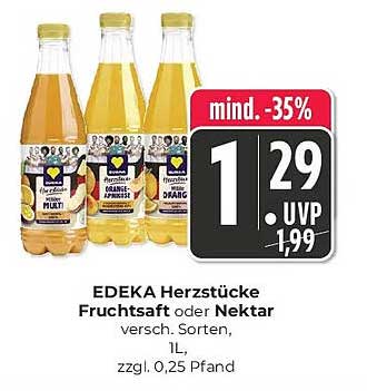 EDEKA Herzstücke Fruchtsaft oder Nektar versch. Sorten, 1 l, zzgl. 0,25 Pfand