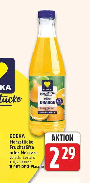 EDEKA Herzstücke Fruchtsäfte oder Nektare versch. Sorten, + 0,25 Pfand 1l PET-DPG-Flasche