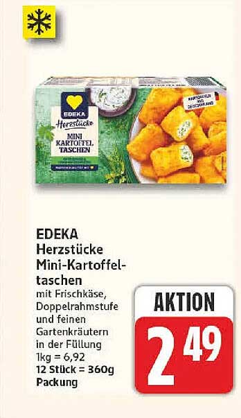 EDEKA Herzstücke Mini-Kartoffeltaschen mit Frischkäse, Doppelrahmstufe und feinen Gartenkräutern in der Füllung