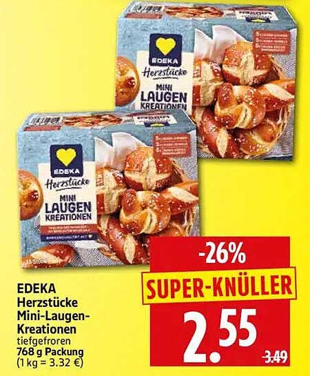 EDEKA Herzstücke Mini-Laugen-Kreationen tiefgefroren 768 g Packung (1 kg = 3.32 €)