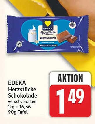 EDEKA Herzstücke Schokolade versch. Sorten 1kg = 16,56 90g Tafel