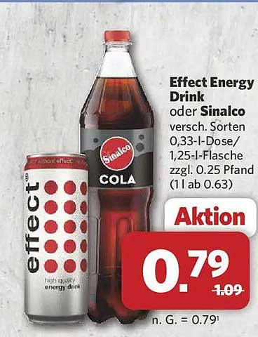 Effect Energy Drink oder Sinalco versch. Sorten 0,33-l-Dose/1,25-l-Flasche zzgl. 0.25 Pfand