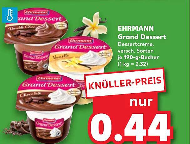 EHRMANN Grand Dessert Dessertcreme, versch. Sorten je 190-g-Becher (1 kg = 2.32)