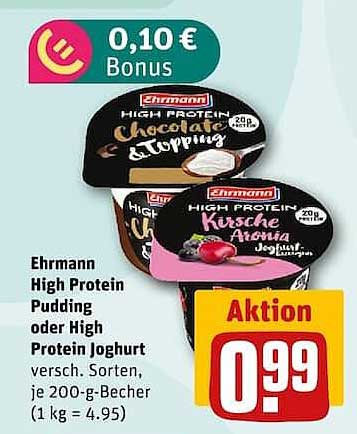 Ehrmann High Protein Pudding oder High Protein Joghurt versch. Sorten, je 200-g-Becher (1 kg = 4.95)