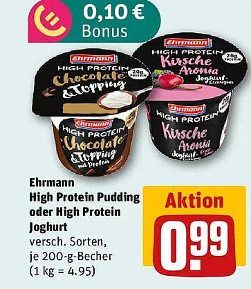 Ehrmann High Protein Pudding oder High Protein Joghurt versch. Sorten, je 200-g-Becher (1 kg = 4.95)