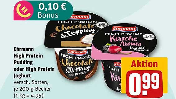 Ehrmann High Protein Pudding oder High Protein Joghurt versch. Sorten, je 200-g-Becher (1 kg = 4.95)