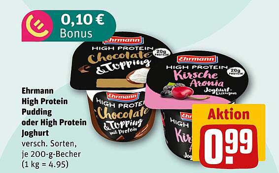 Ehrmann High Protein Pudding oder High Protein Joghurt versch. Sorten, je 200-g-Becher