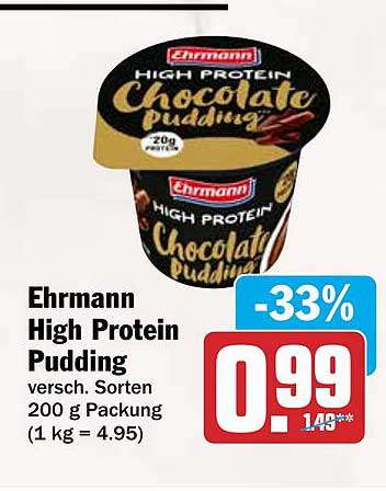 Ehrmann High Protein Pudding versch. Sorten 200 g Packung (1 kg = 4.95)