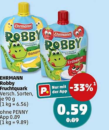 EHRMANN Robby Fruchtquark Versch. Sorten, je 90 g (1 kg = 6.56)