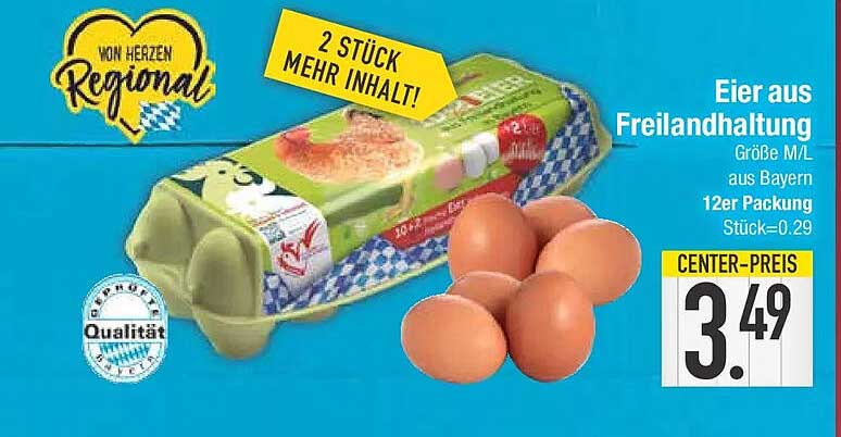 Eier aus Freilandhaltung Größe M/L aus Bayern 12er Packung