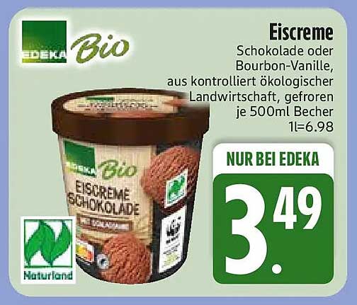 Eiscreme Schokolade oder Bourbon-Vanille, aus kontrolliert ökologischer Landwirtschaft, gefroren je 500ml Becher