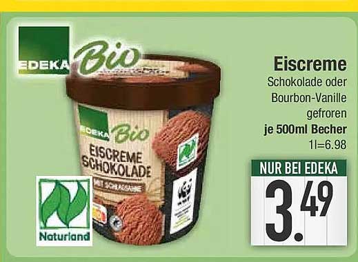 Eiscreme Schokolade oder Bourbon-Vanille gefroren je 500ml Becher